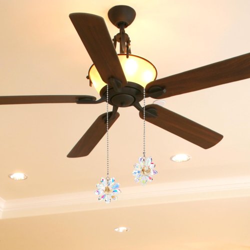2 Pieces Ceiling Fan Pull Chain, Decorative 1.8" Crystal Glass Flower Pendants Pull Chain Extension with 23" Ceiling Fan Chain Extender and Connector for bedside lamp Table Lamp Light(Crystal AB)