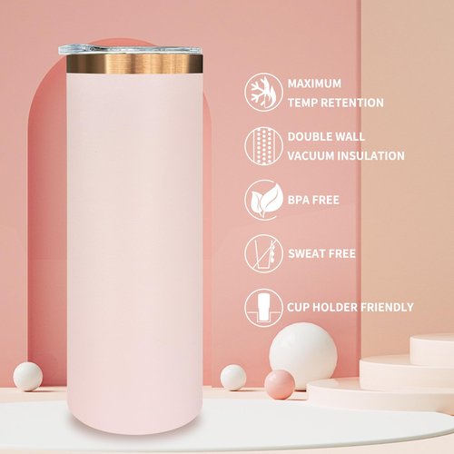 Metalya 20 oz Skinny Tumblers Bulk 8 Pack, Stainless Steel Insulated Tumbler with Lids and Straws, Slim Double Wall Powder Coated Travel Coffee Mugs Reusable Cup for Hot Cold Drinks (Pink,8 pack)