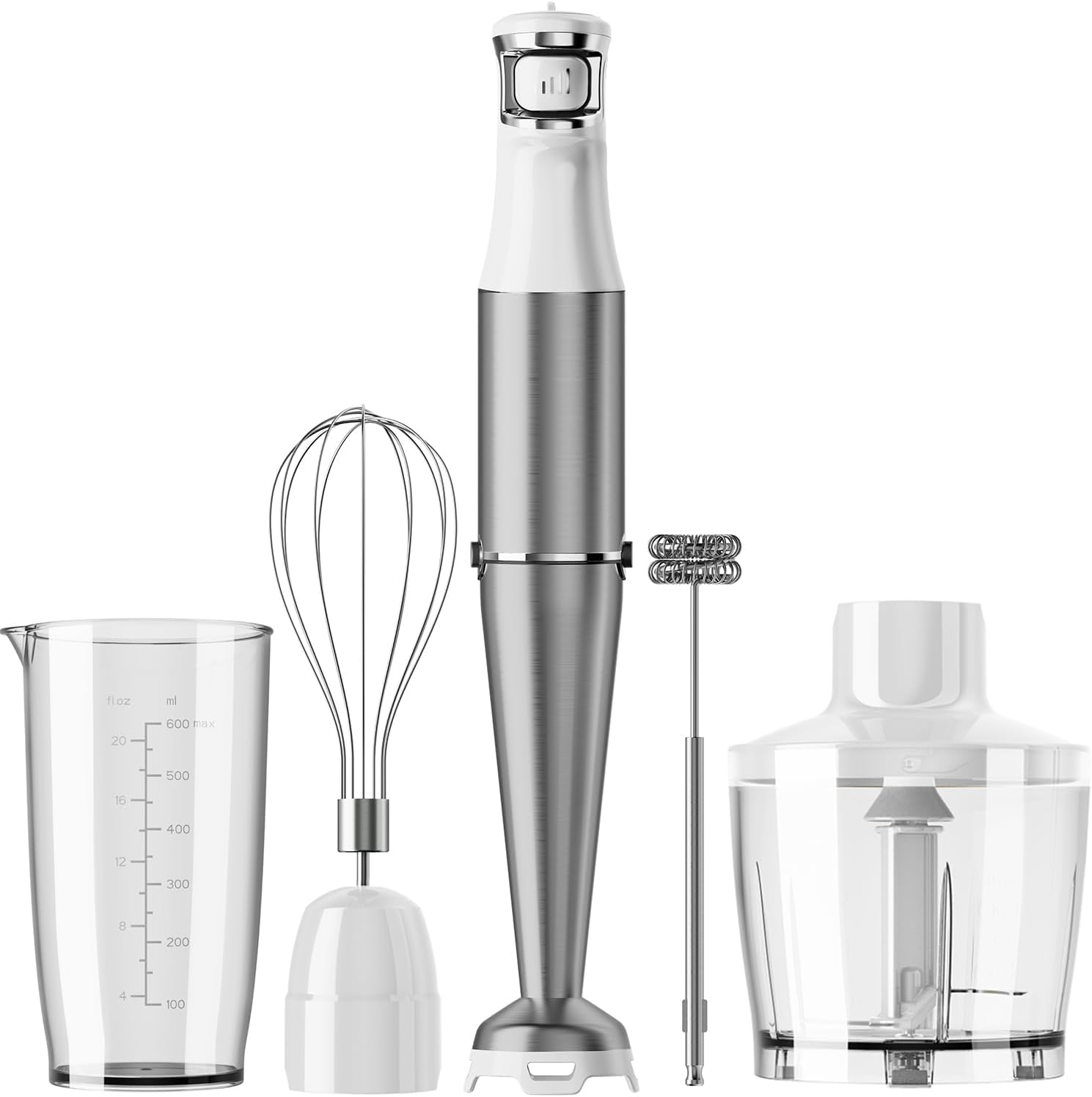 Skiennix Immersion Blender - 1100W Handheld Stick Mixer with Variable Speed, Chopper & Whisk - White