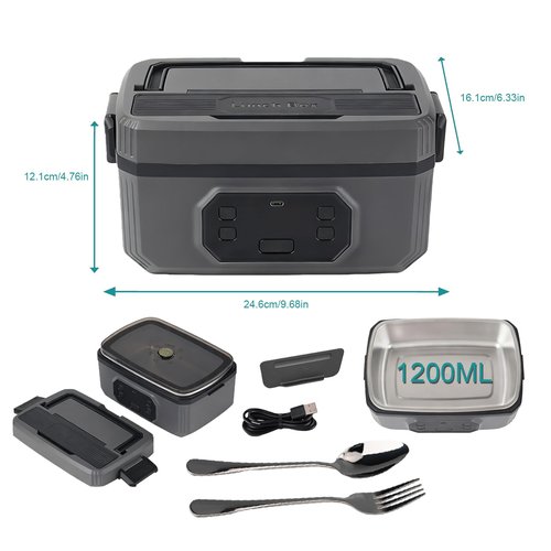 Rechargeable Adult Wireless Heated Lunch Box, 21000mAh Battery-Powered,Automatic Temperature Control Insulated Container,1.2L Leak-Proof Stainless Steel Container Ideal for Office/Truck/Outdoor Use