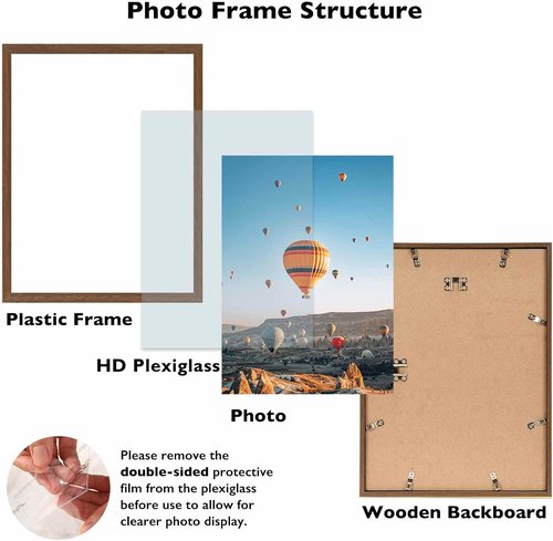 JCJMY 11x16 Picture Frame - Brown Wall Mounting Frame with Shatter-Resistant Plexiglass