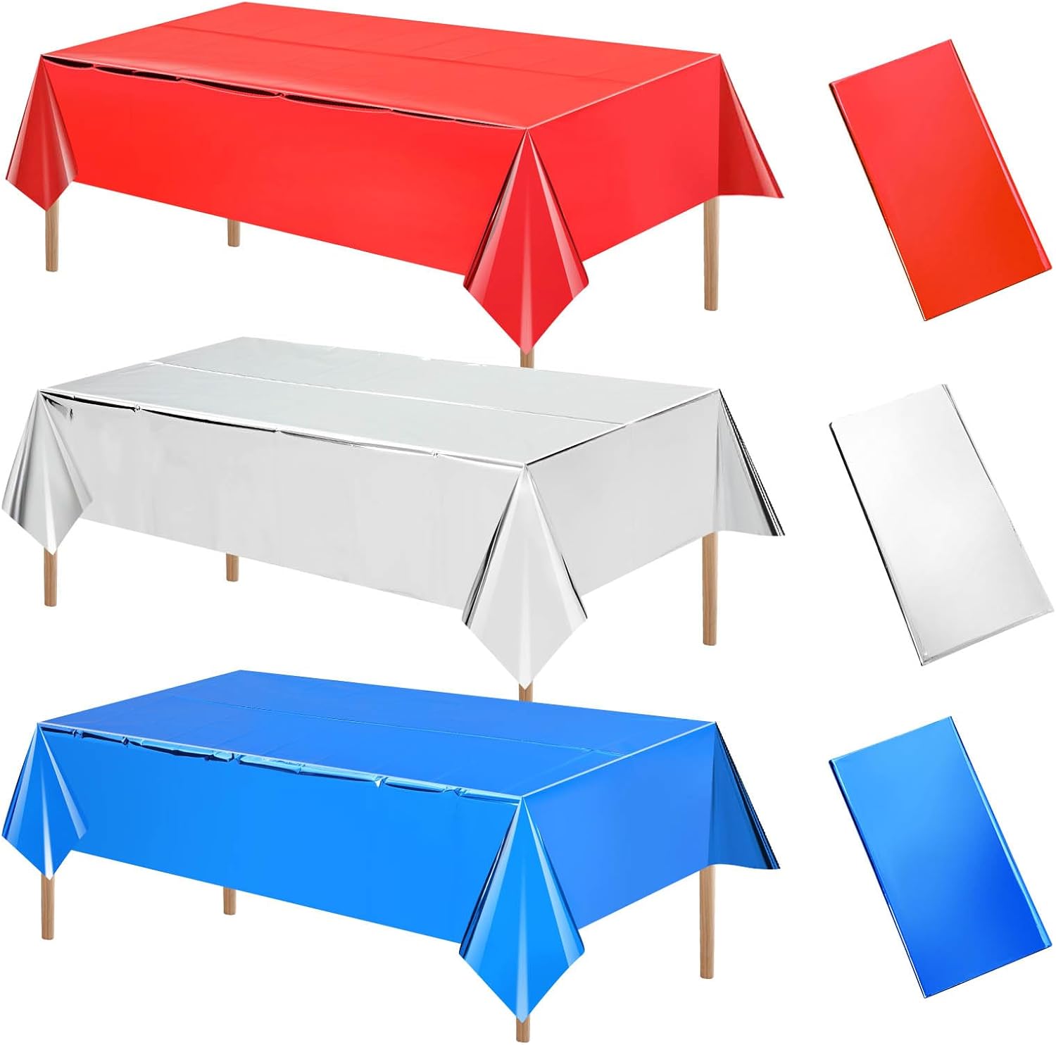 Regine Switzerland 4th of July Tablecloths - Patriotic Foil Design | 54 x 108 Inch Rectangle, Red/Silver/Blue
