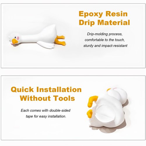 CIGYPLICI 4 PCS Resin Goose Figurine Computer Monitor Decor,Cute Mini Goose Statues for Car Dashboard,Funny Desk/TV/Photo Frame Decorations (White Goose)