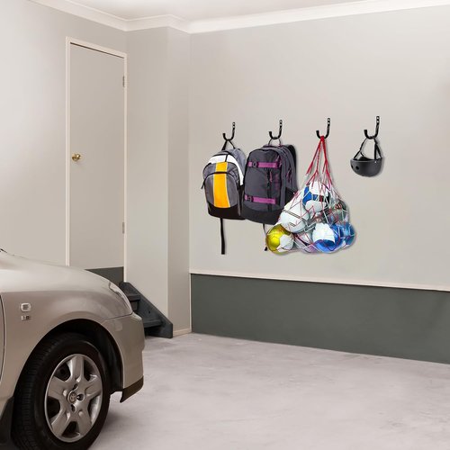 KURUI Heavy Duty Metal Wall Hooks - 6-Pack Garage Storage & Organization Hooks | Black J Hooks for Tools & Bags