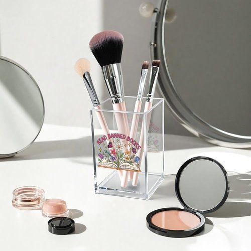 Vgrti Read Books Acrylic Pencil Pen Holder Cup, Floral Reading Bookmark Holder for Book Club Library Bookshelf Desk Decor, Book Lover Gifts for Women Men Teens Teachers Bookworms Librarians Readers