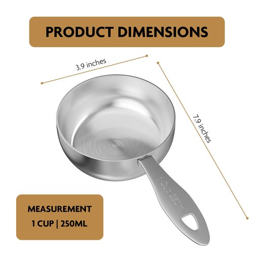 LEIFENY 1PCS 1Cup(250ml) Stainless Steel Measuring Cup, Heavy-duty Single Metal Scoop for Wet and Dry Ingredients, Great Kitchen Gadgets for Cooking