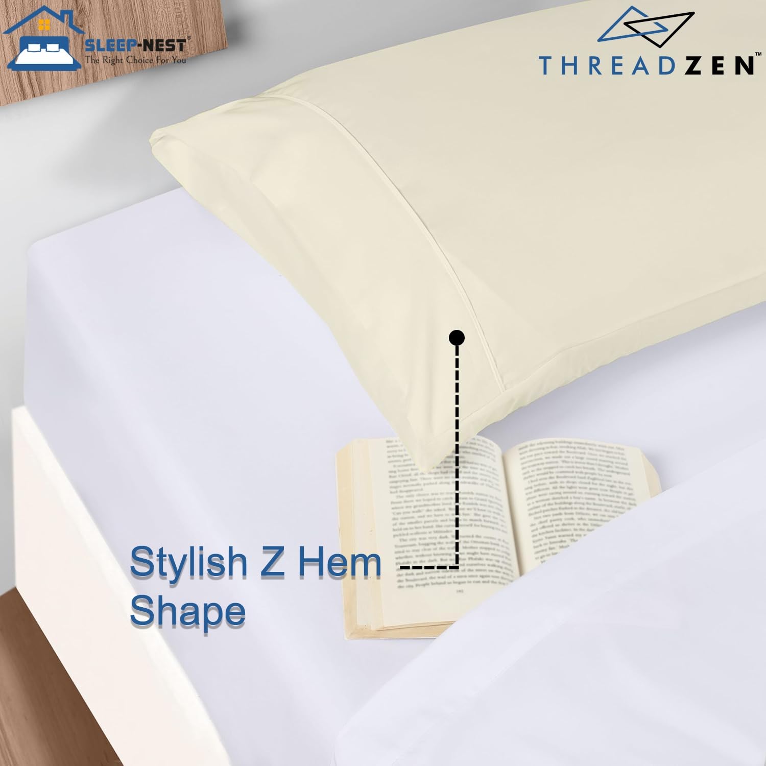 THREADZEN King Pillowcases Set of 2 – 100% Cotton, 600 Thread Count, Soft & Breathable, 21x41 Inches Pillow Covers with Z-Hem & Envelope Closure – Hotel Quality, Easy Care, White