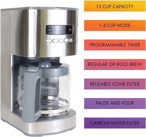 Kenmore 40706 12-Cup Coffee Maker - Programmable Aroma Control in Stainless Steel