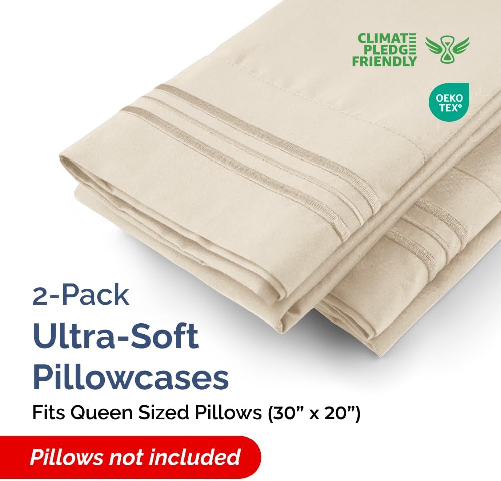 Skiennix Queen Pillow Cases Set of 2 - Ultra Soft Hotel Quality - Wrinkle Free & Stain Resistant - Wheat Color