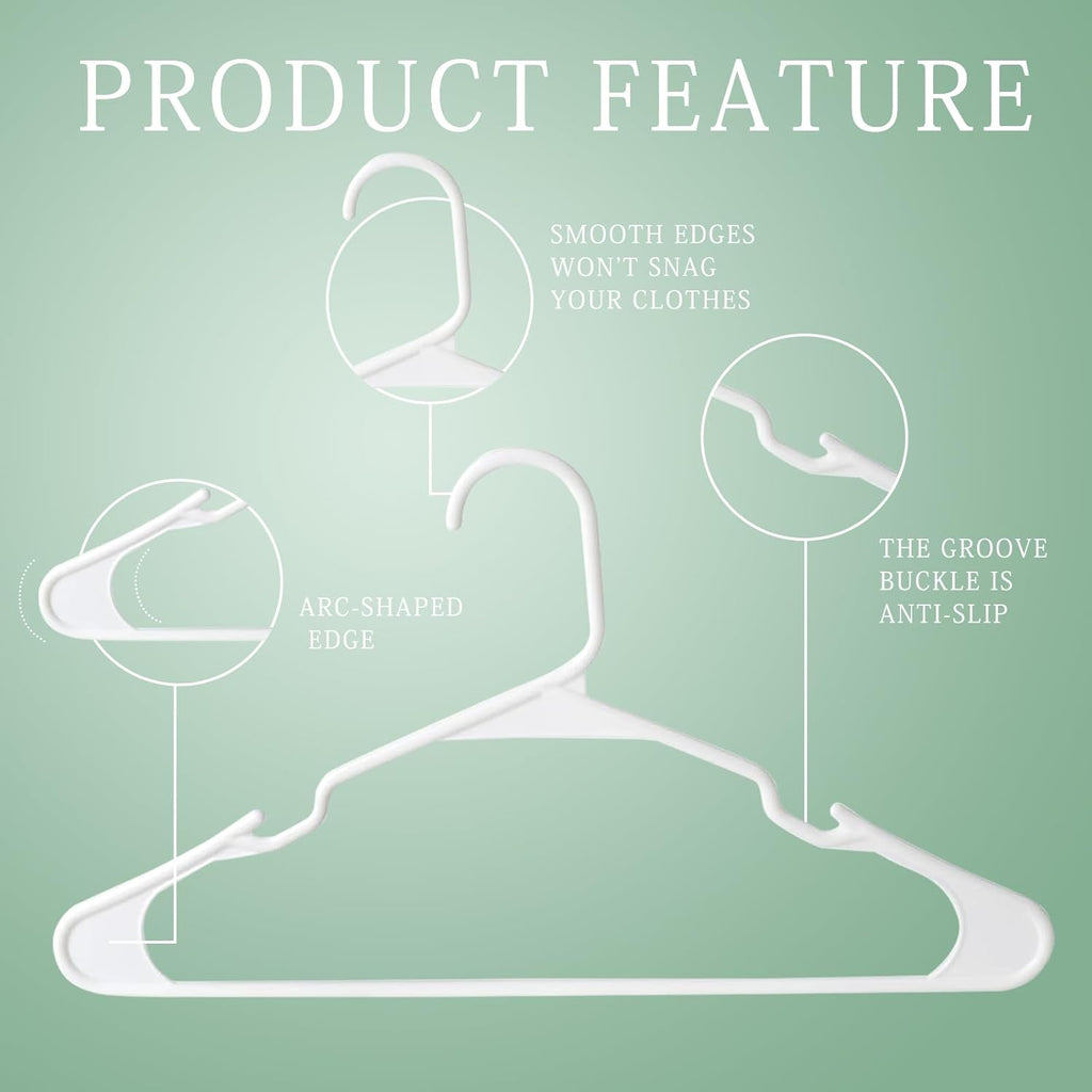 Skiennix 20-Pack White Plastic Clothes Hangers - Durable Space-Saving Design for Coats, Shirts & Dresses
