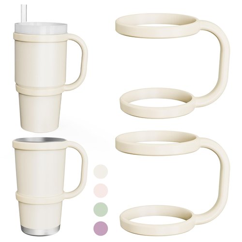 NiHome Tumbler Handles Compatible with 20oz Stanley Quencher 20oz YETI Rambler Tumblers, Silicone Tumbler Handles for Home Travel Outdoors Daily Use, BPA-Free and Dishwasher Safe (Cream)