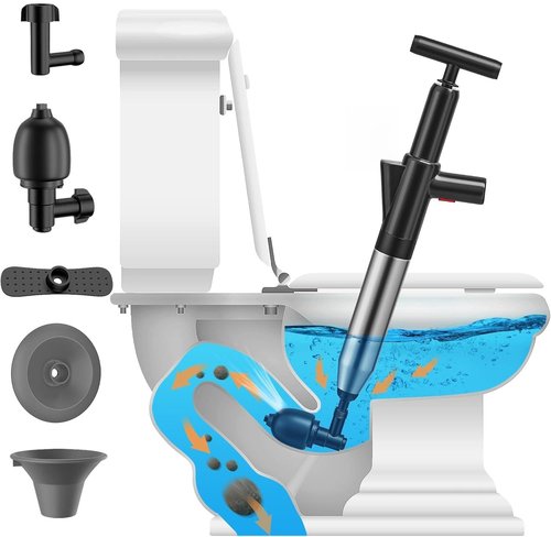 VEUIEIZT Toilet Plunger, High-Pressure Toilet Snake, Clog Remover, Heavy-Duty Air Drain Unclogger with Visual Barometer, Powerful Drain Auger, Plungers for Bathroom