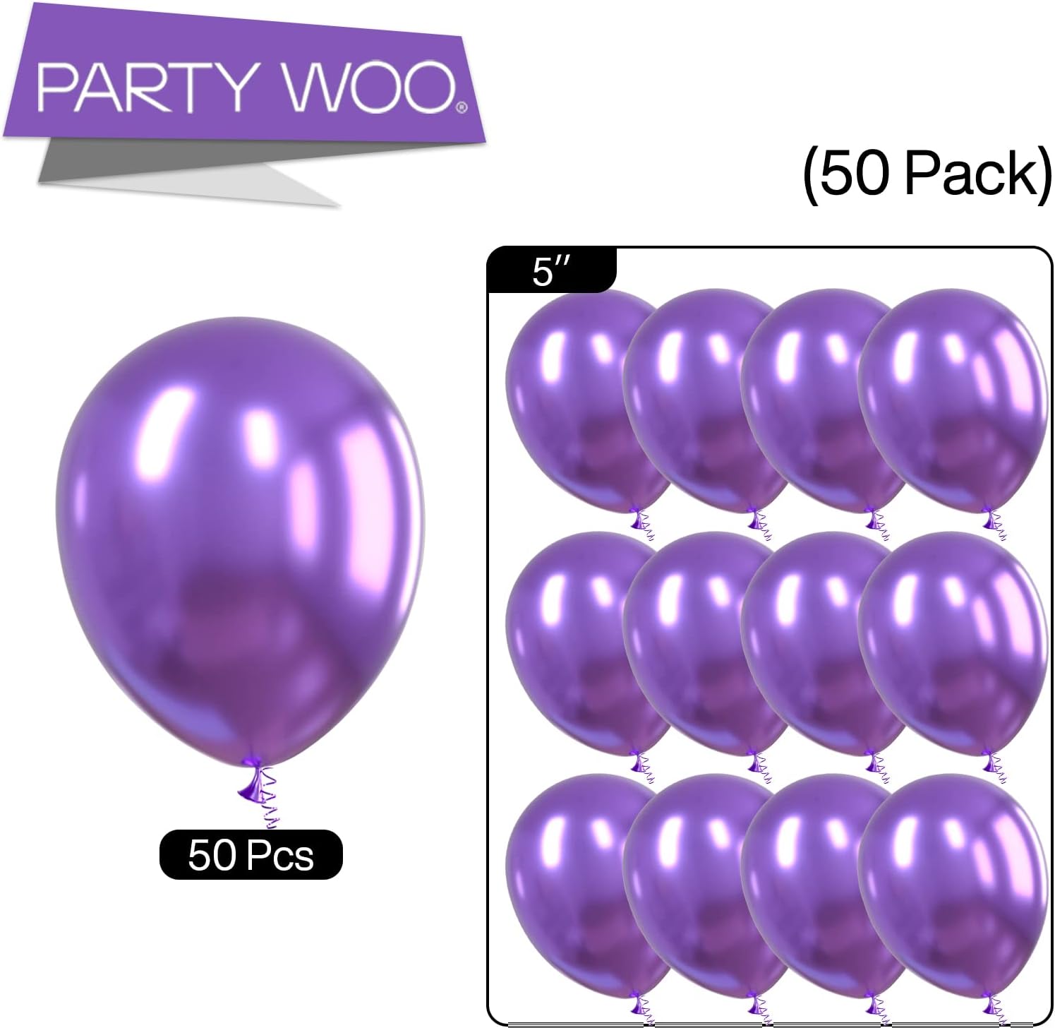 PartyWoo Metallic Purple Balloons - 50 Pcs Mini Chrome Latex Balloons for Celebrations | 5 Inch