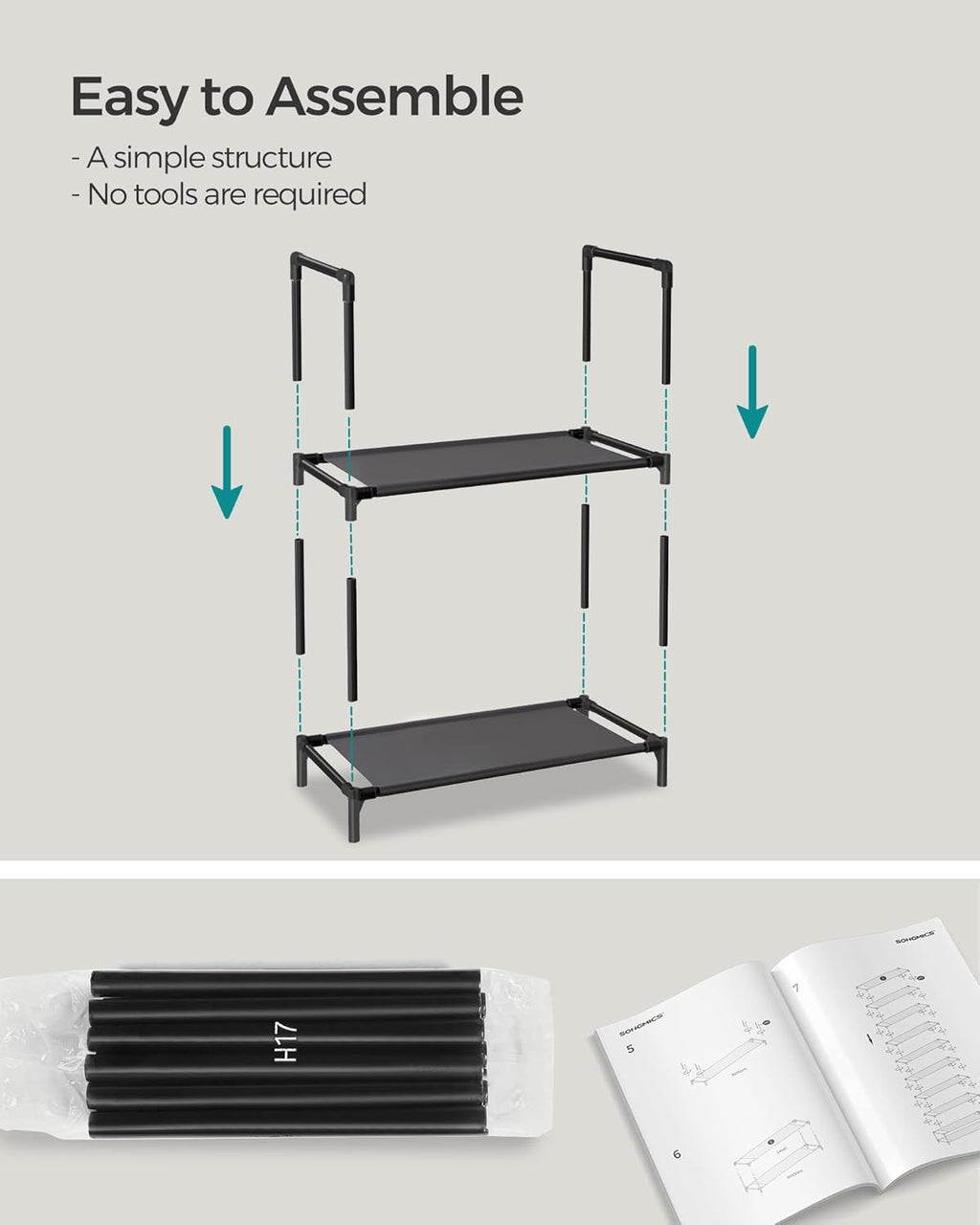 SONGMICS 10-Tier Shoe Rack - Metal Frame Shoe Storage Organizer | 11 x 17.7 x 68 Inches, Black