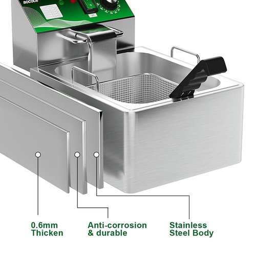 10L (10.57QT) Electric Fryer with Basket - 1700W Stainless Steel, One-Touch Switch & Temp Control, Easy Clean Countertop Fryer