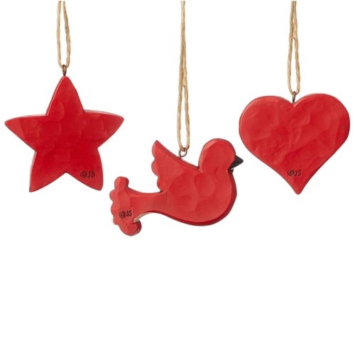 Enesco Jim Shore Heartwood Creek Nordic Noel Star Heart and Cardinal Hanging Ornament Set, 2.875 Inch, Multicolor, Christmas