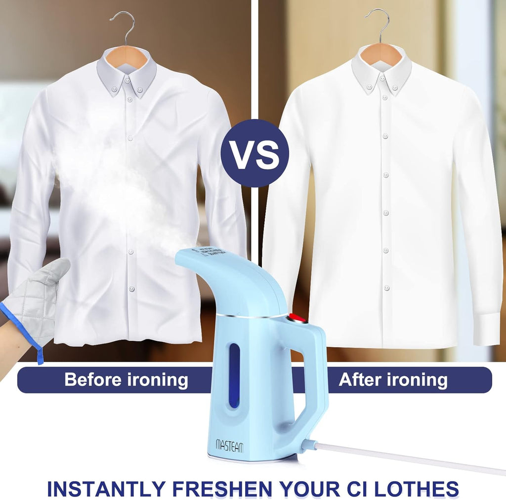 Skiennix Handheld Clothes Steamer - Fast Wrinkle Removal | Lightweight 1.5lbs, 800W, 8FT Cord, Blue