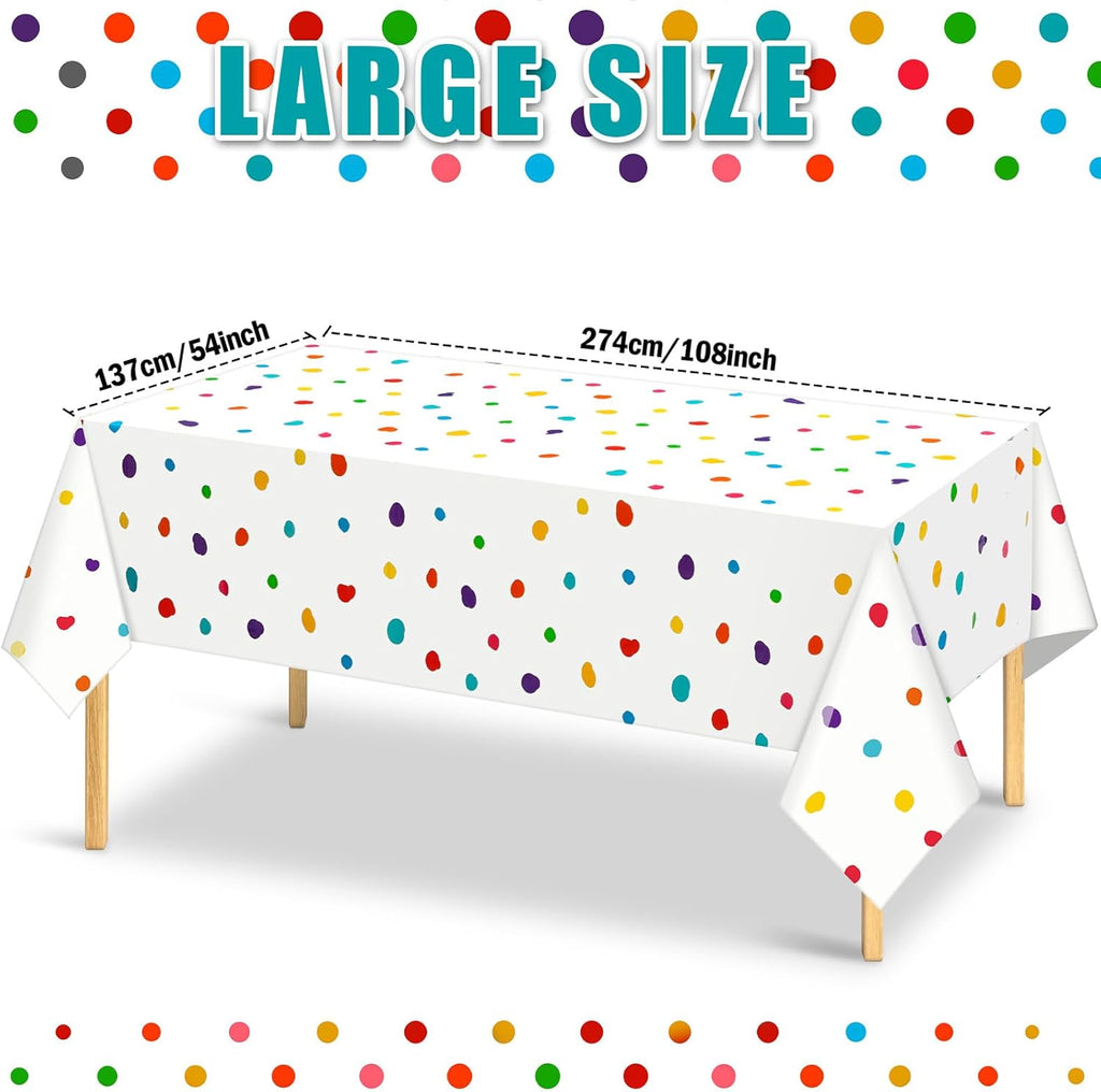 Skiennix Colorful Polka Dot Tablecloth - Disposable Rainbow Design for Picnics & Parties | 3 Pcs Set