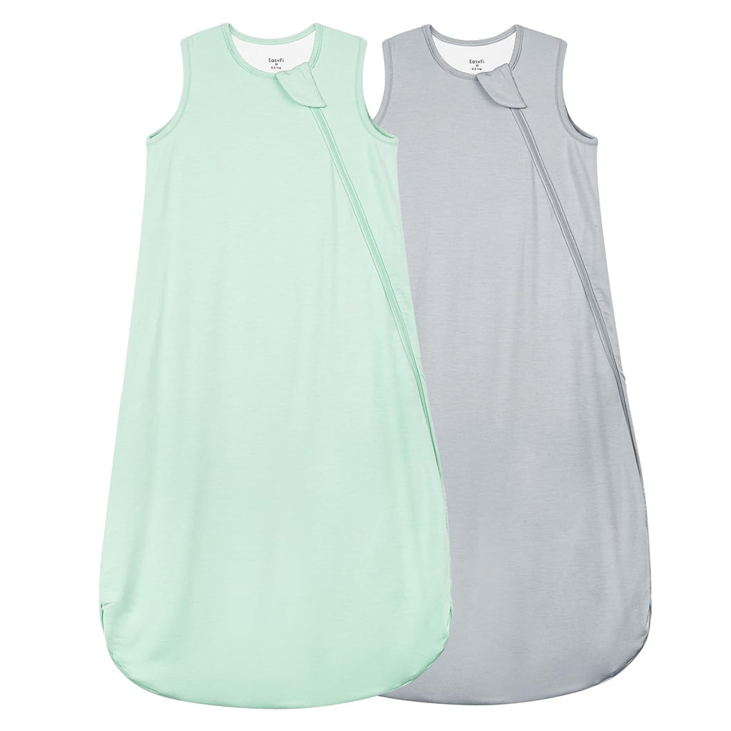 Skiennix Supersoft Bamboo Sleep Sack - Lightweight 0.5 Tog Toddler Wearable Blanket | 6-12 Months, Green & Gray (2 Pack)