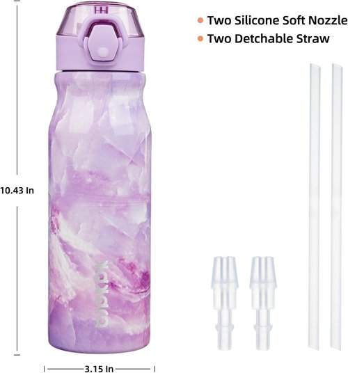 BJPKPK Insulated Water Bottle - 25oz Stainless Steel Flask with Straw, Leak-Proof Lid & Carry Handle | Dawn