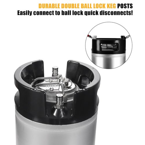 Hgkeke New 2.5 Gallon Ball Lock Keg, 304SS Corny Keg Cornelius Keg with Dual Rubber Handles & Rubber Bottom -Portable Beer Keg with 2 Keg Lid Gaskets - Ideal for Homebrew Party Beer&Beverage Disperse