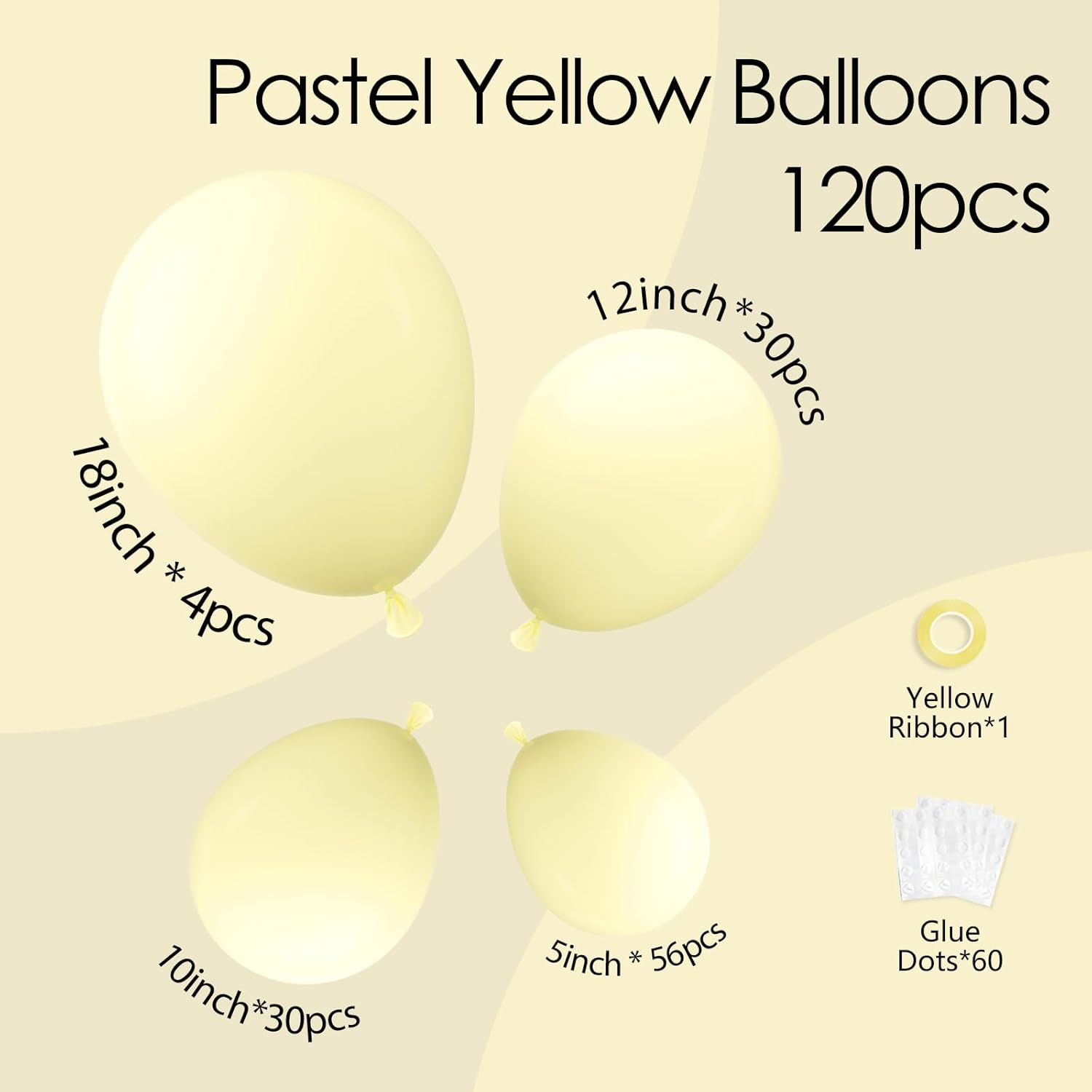Skiennix Pastel Yellow Balloon Arch Kit - 120pcs in Various Sizes for Gender Reveal & Baby Shower Decor