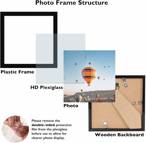 JCJMY 5x5 Picture Frame - Black Wall or Tabletop Display | Shatter-Resistant Plexiglass, Versatile Mounting