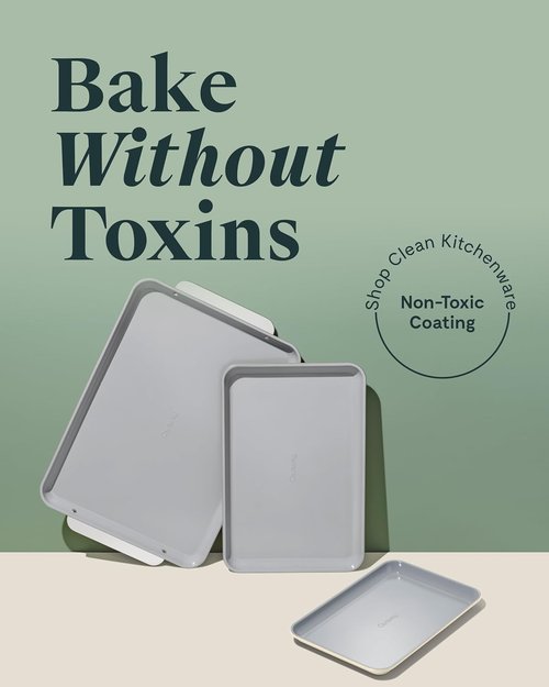 Caraway Non-Stick Ceramic Baking Sheet Trio - Non-Toxic & PTFE Free - Large 18x13", Medium 15x10", Small 9x13" - Slate