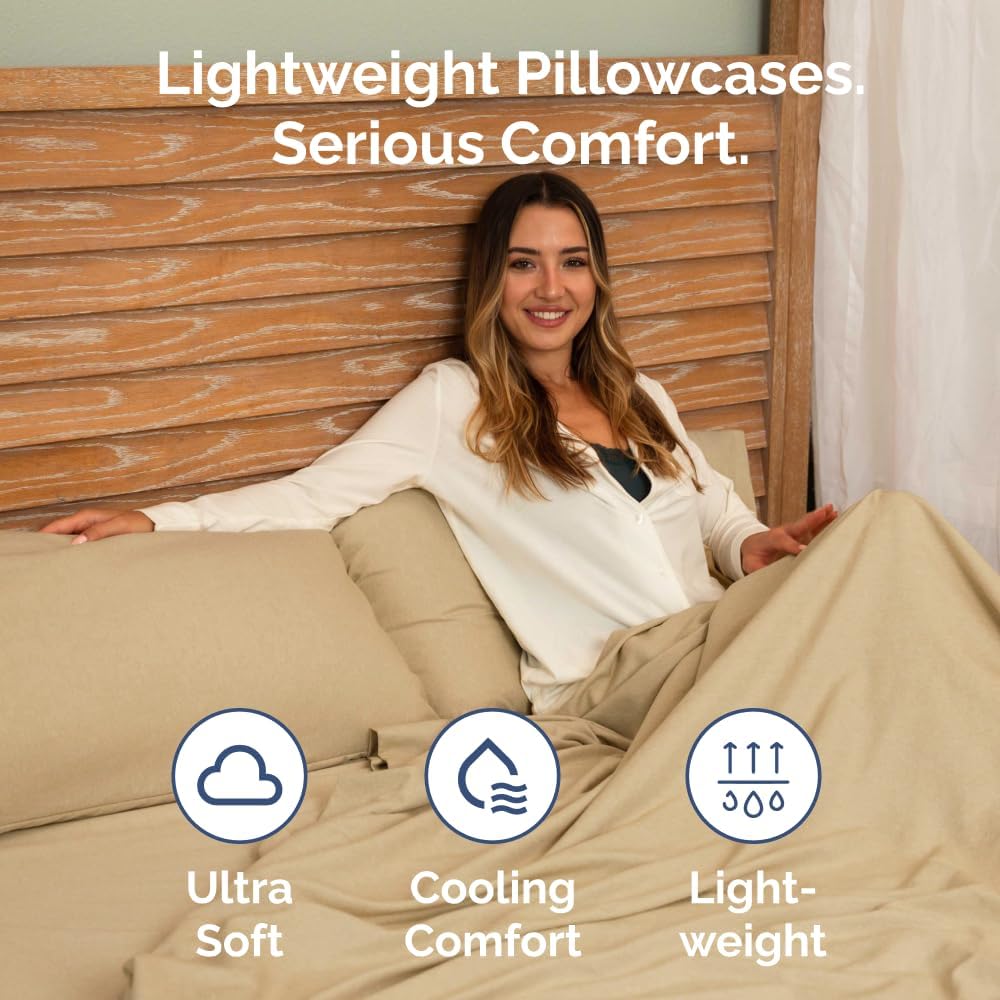 Skiennix Body Pillowcases Set of 4 | Soft & Breathable 20x54 Long Pillow Covers - Machine Washable, Fade-Free (Heathered Tan)