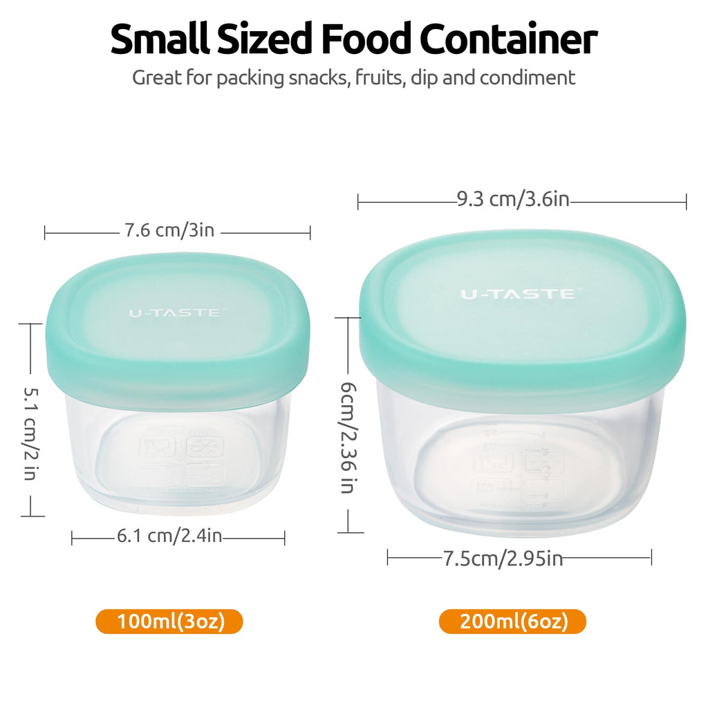 U-Taste 3oz 6oz Small Storage Containers: Food Grade Liquid-Silicone Freezer Box with Airtight Lid, Microwave Safe with Clear Measurements, Reusable for Meal Prepping Portion (Set of 4, Aqua Sky)