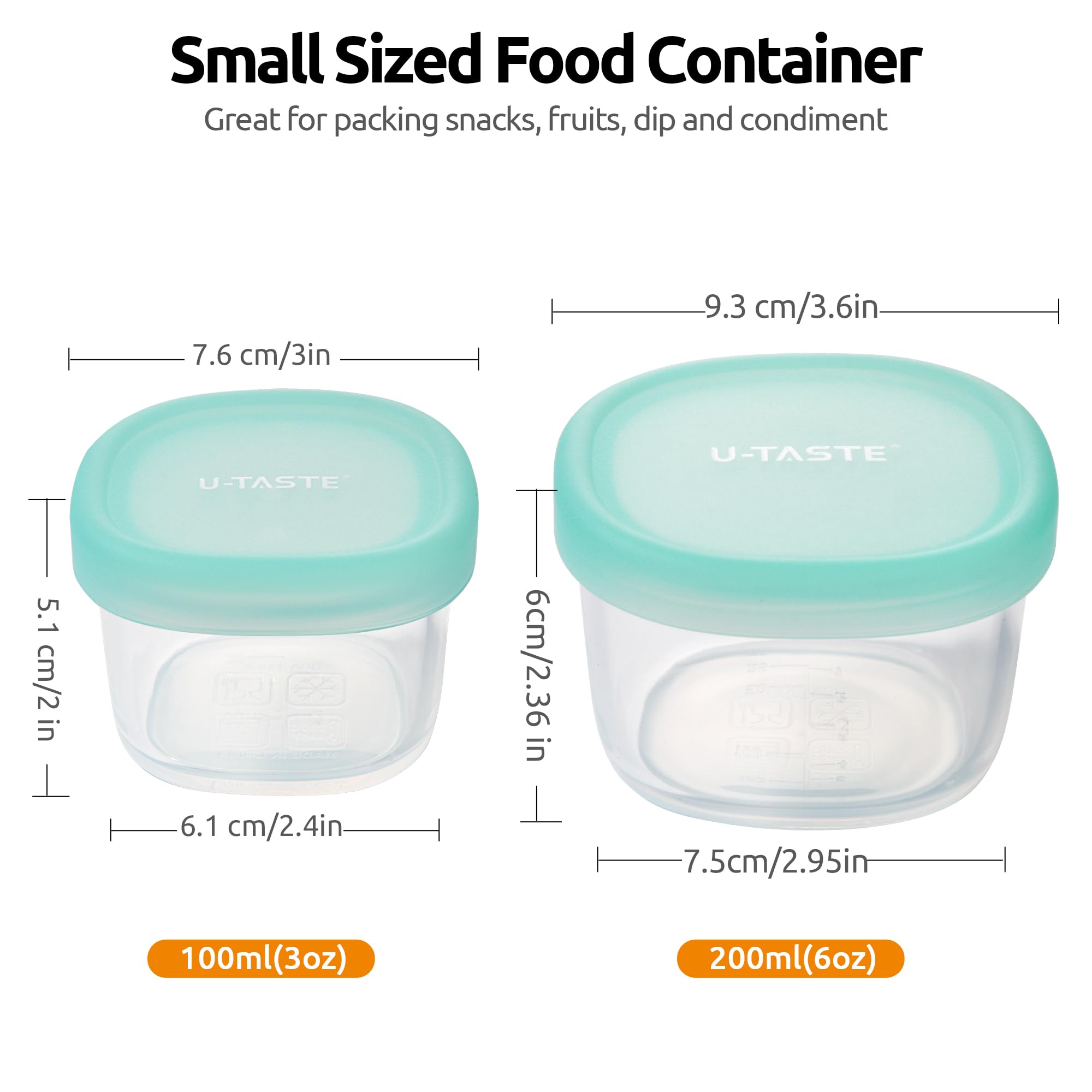 U-Taste 3oz 6oz Small Storage Containers: Food Grade Liquid-Silicone Freezer Box with Airtight Lid, Microwave Safe with Clear Measurements, Reusable for Meal Prepping Portion (Set of 4, Aqua Sky)