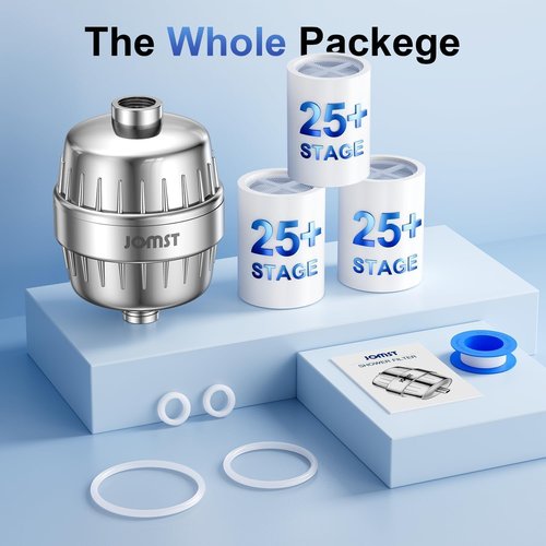 25 Stages Shower Filter with 3 Cores - Maximize Shower Sediment Filtration & Reduce 97.45% Chlorine in Shower Water - For Softer Skin & Shinier Hair - Model SA-001