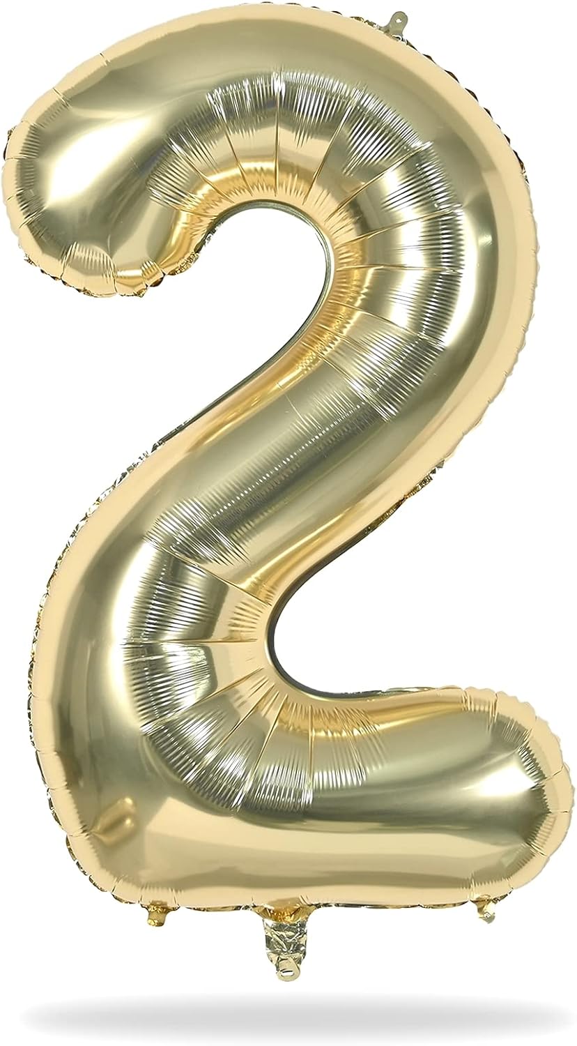 Skiennix 40-Inch Champagne Gold Number 2 Balloon - Large Foil Helium Decoration for 2nd Birthday & Anniversaries