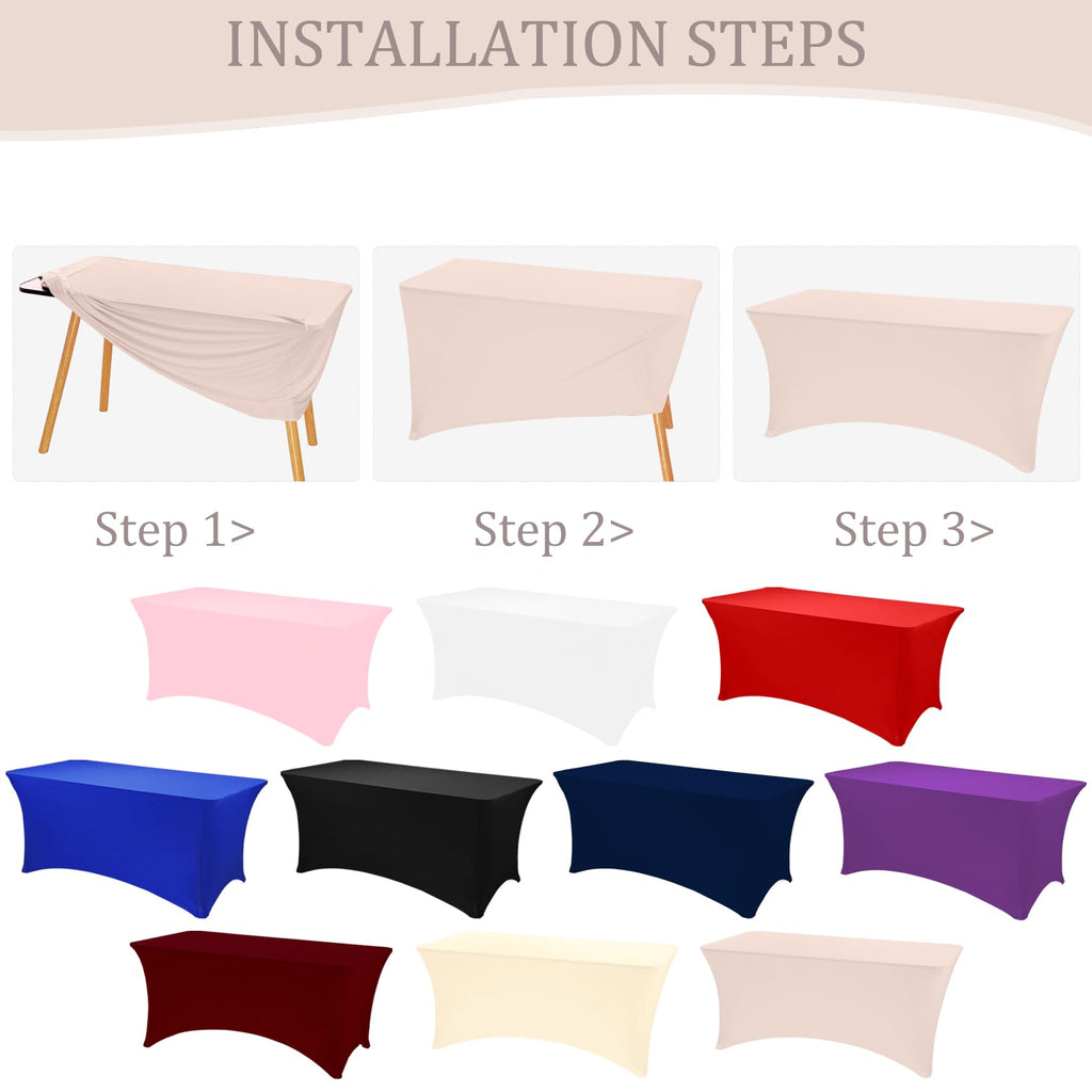 JALANCY 3 Pack 6FT Spandex Table Covers Washable Wrinkle Resistant Fitted Rectangle Tablecloth for Folding Table Wedding Party Birthday Banquet Bar Events（Cameo Brown）