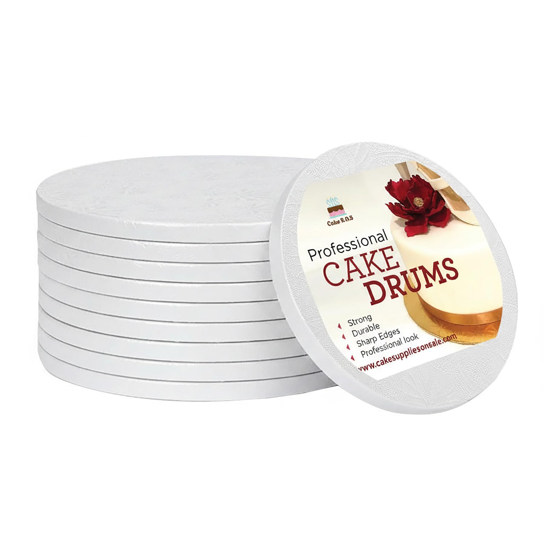 10 Inches White Round Sturdy Cake Board Drums for Displaying Cakes, 1/2 Inch Thick, (6-Pack)