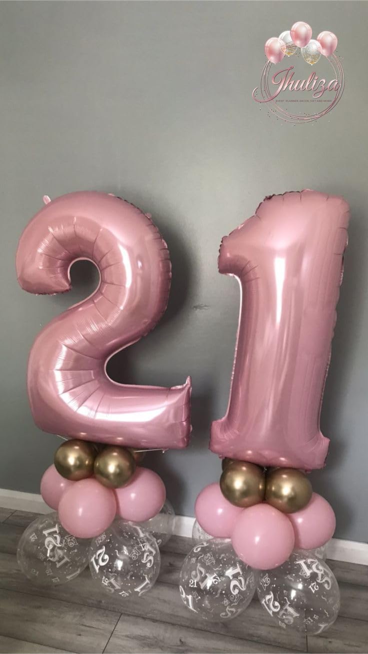 Skiennix 40-Inch Pastel Pink Number Balloons - Perfect for 2nd, 12th, 21st Birthday Celebrations & Events