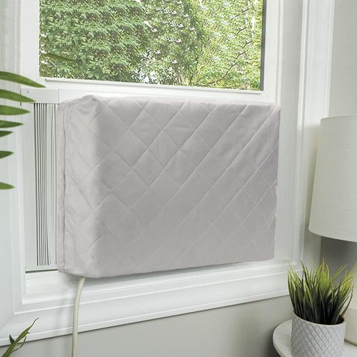 HOXHA Indoor Air Conditioner Cover for Window Units,Double Insulation Anti-Rust Adjustable Inside Window AC Cover with Free Elastic Straps