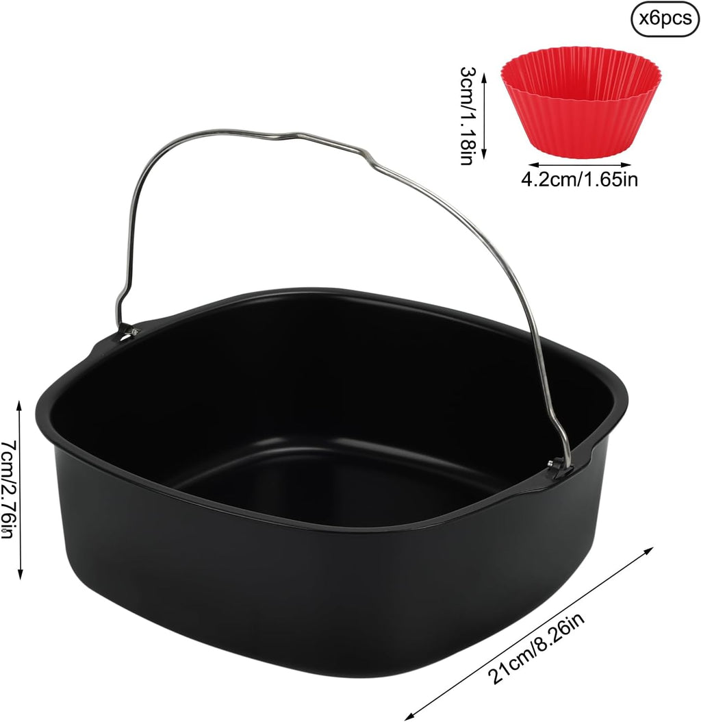 Skiennix 8-Inch Air Fryer Cake Pan - Non-Stick Deep Baking Pan with 6 Muffin Cups | Perfect for Instant Pot
