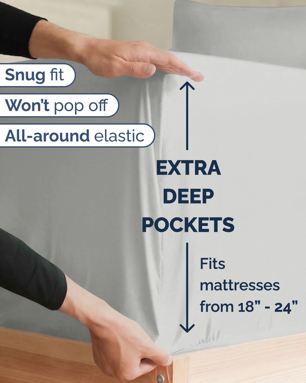 Skiennix Extra Deep Twin XL Sheet Set | 4-Piece Breathable Cooling Bedding - Soft, Wrinkle-Free French Grey