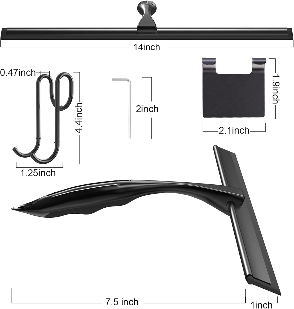 TOOVEM Shower Squeegee - 14'' Glass Door & Window Cleaner | Ideal for Bathrooms & Cars - Black