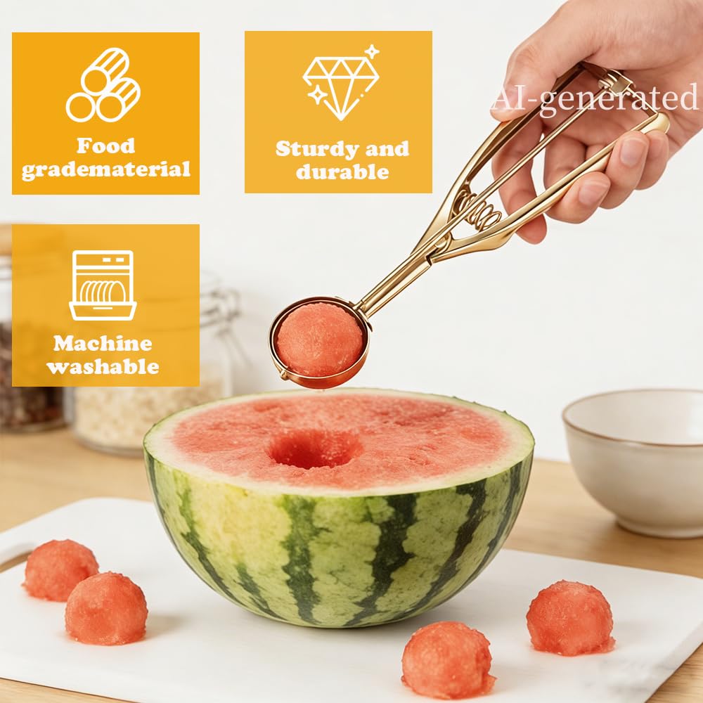 ZYHUI Gold Ice Cream Scoop 304 Stainless Steel Cookie Scoops for Baking Melon Baller with Trigger 3 Sizes (Gold, M)