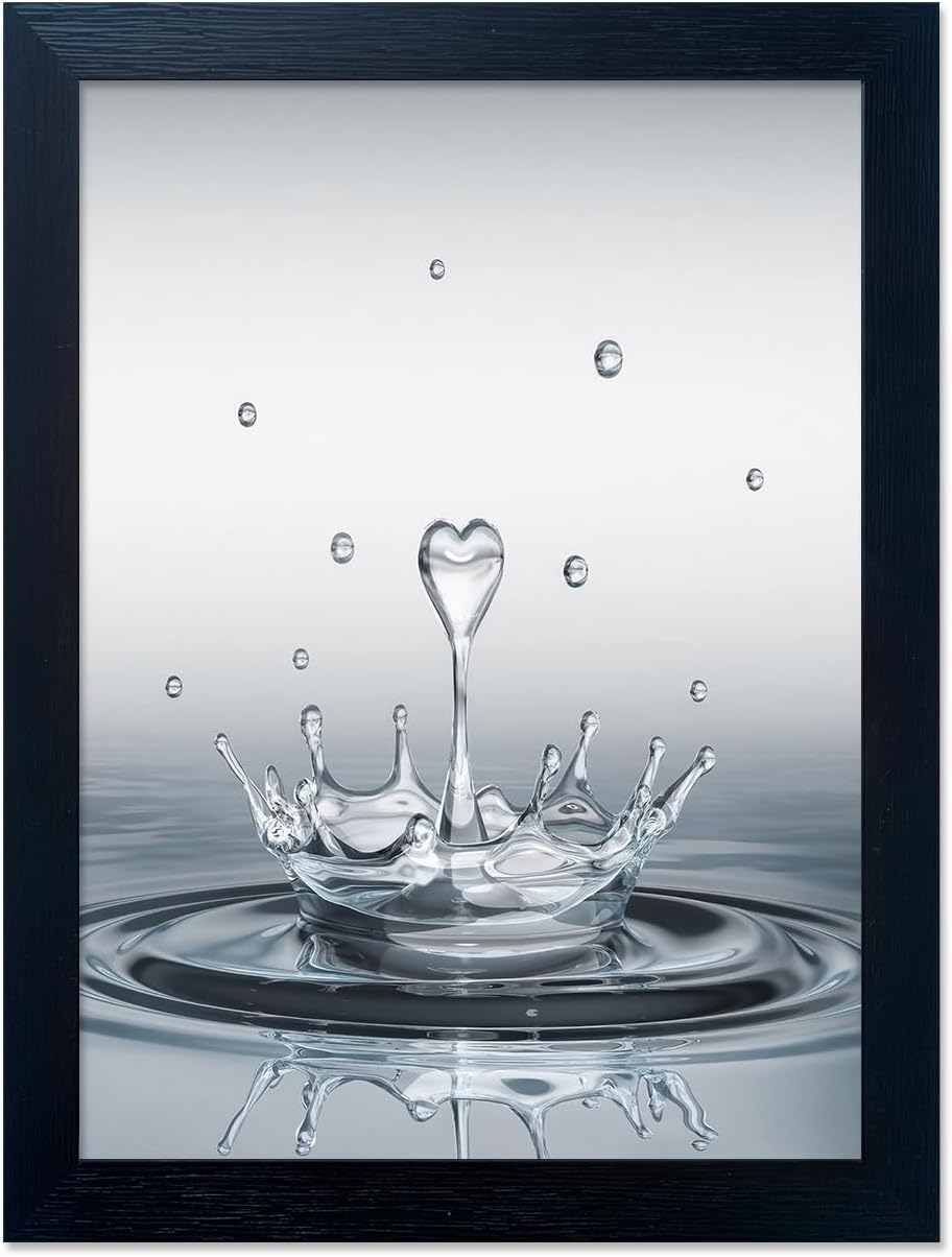 Skiennix Bathroom Wall Art - Modern Heart Water Drop Canvas Print | Black Framed Decor