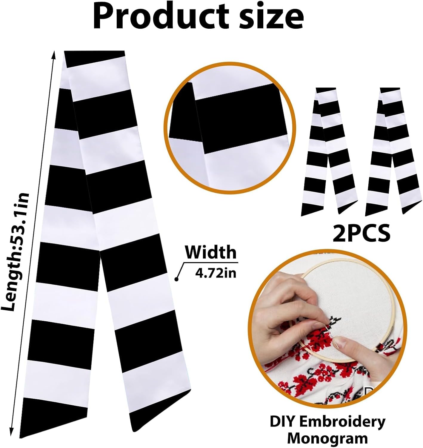 Regine Switzerland Christmas Wreath Sash - 2-Piece Black & White Striped Burlap for Home Decor