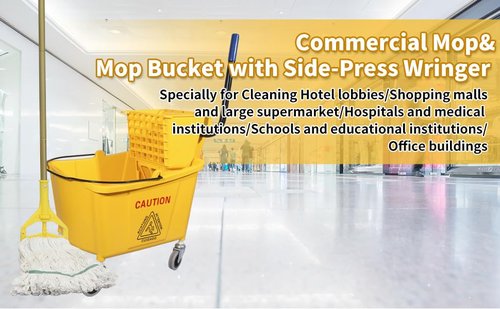 Wajeehaa Commercial Mop Bucket with Side-Press Wringer for Floor Cleaning, 35 Quarts, Yellow, Including One Commercial Mop