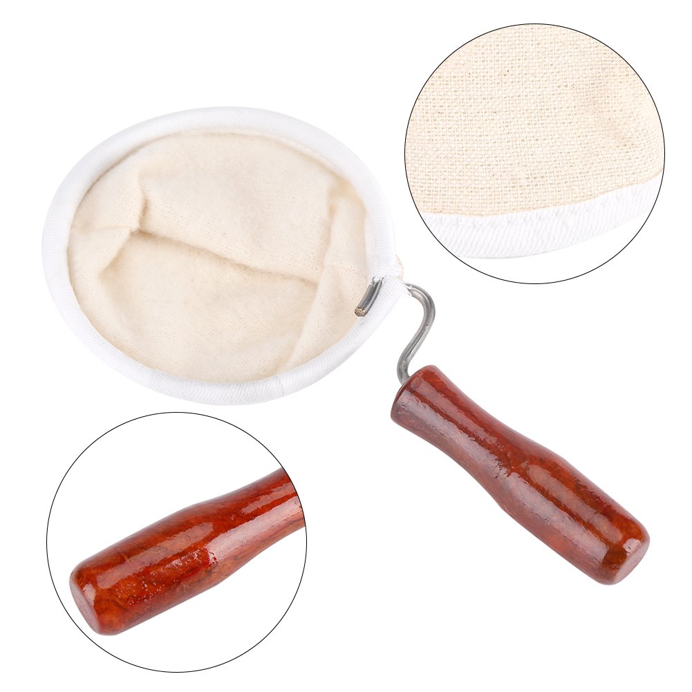 Fdit Coffee Filter Handmade Reusable Cafe Flannel Cloth Filter Bag Coffee Sock with Wooden Handle(Large)