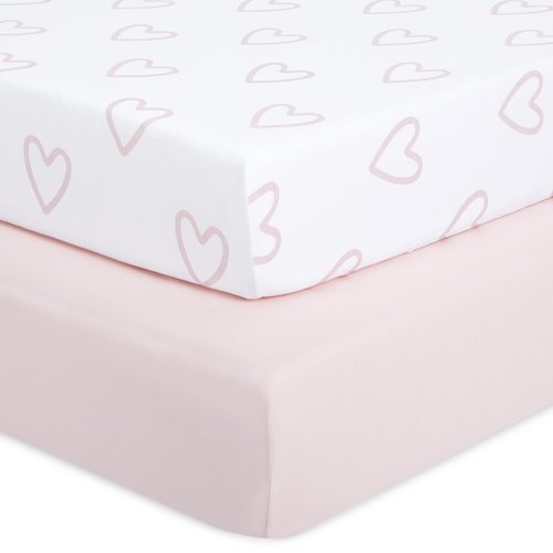 Evolur I Heart You 2 Pack Crib Sheet, Fitted Crib Sheet for Standard Crib and Toddler Mattress, Soft and Breathable Crib Mattress Sheet