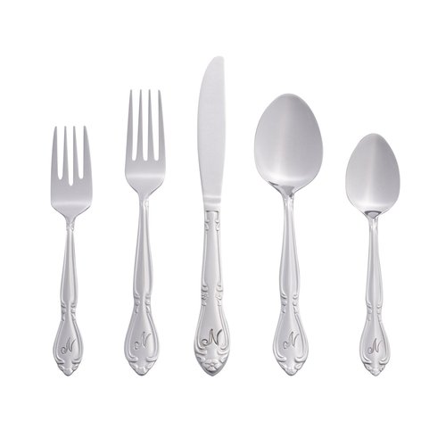 RiverRidge Rose Monogrammed Flatware Set 46 Piece Silverware - N - Utensils Set with Serving Pieces, Heavy Gauge Stainless Steel, Mirror Finish, Dishwasher Safe Cutlery for Daily Use