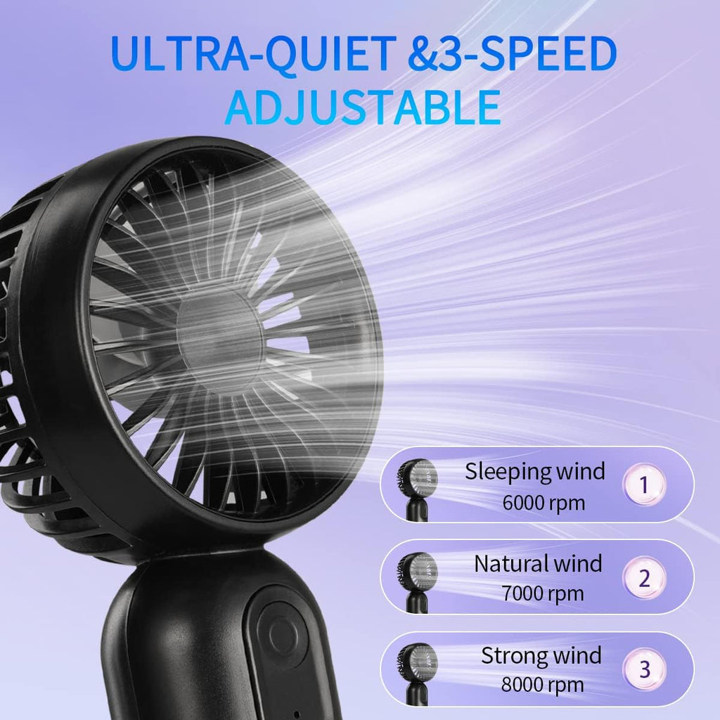 Skiennix Mini Portable Fan - Lightweight Handheld Design with 3 Speeds | USB Rechargeable for Travel & Outdoor Use