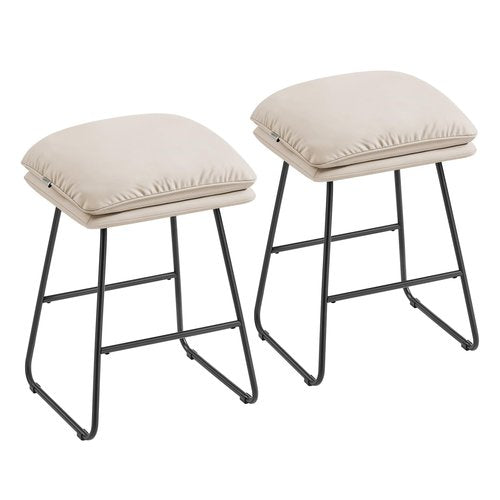 VASAGLE Bar Stools Set of 2, Counter Height Bar Stools, Leather Counter Stools Barstools with Soft Cushion and Metal Sled Legs, 25.6 Inches Bar Height Bar Chairs for Kitchen Island, Cappuccino Beige