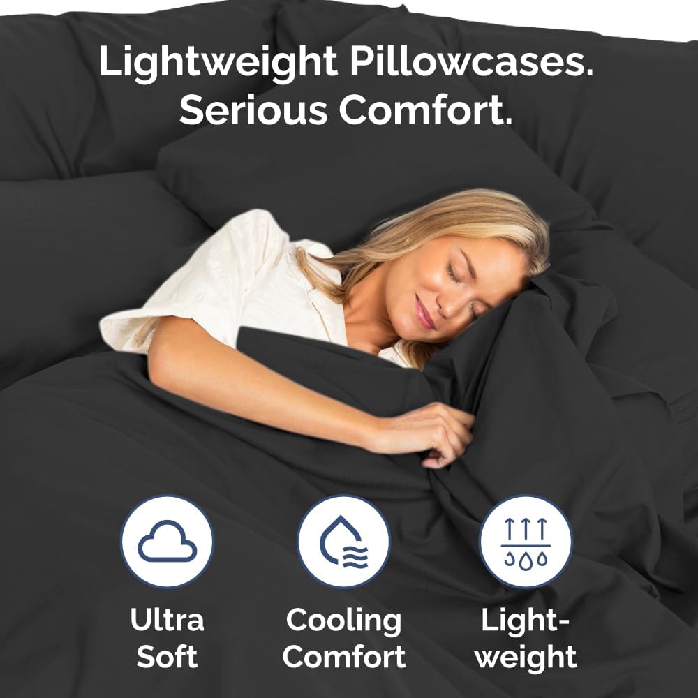 Skiennix Queen Pillow Cases Set of 2 | Ultra Soft Hotel Quality | Wrinkle-Free & Fade Resistant - Black